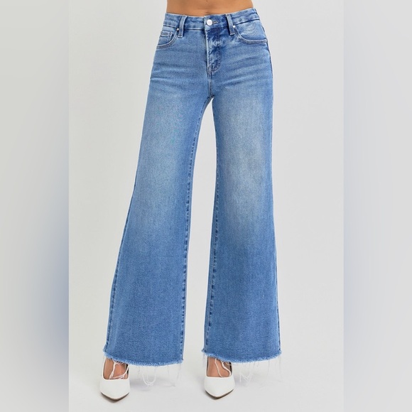 Tummy Control High Rise Medium Wash Wide Leg Jeans - Risen - Picture 2 of 7